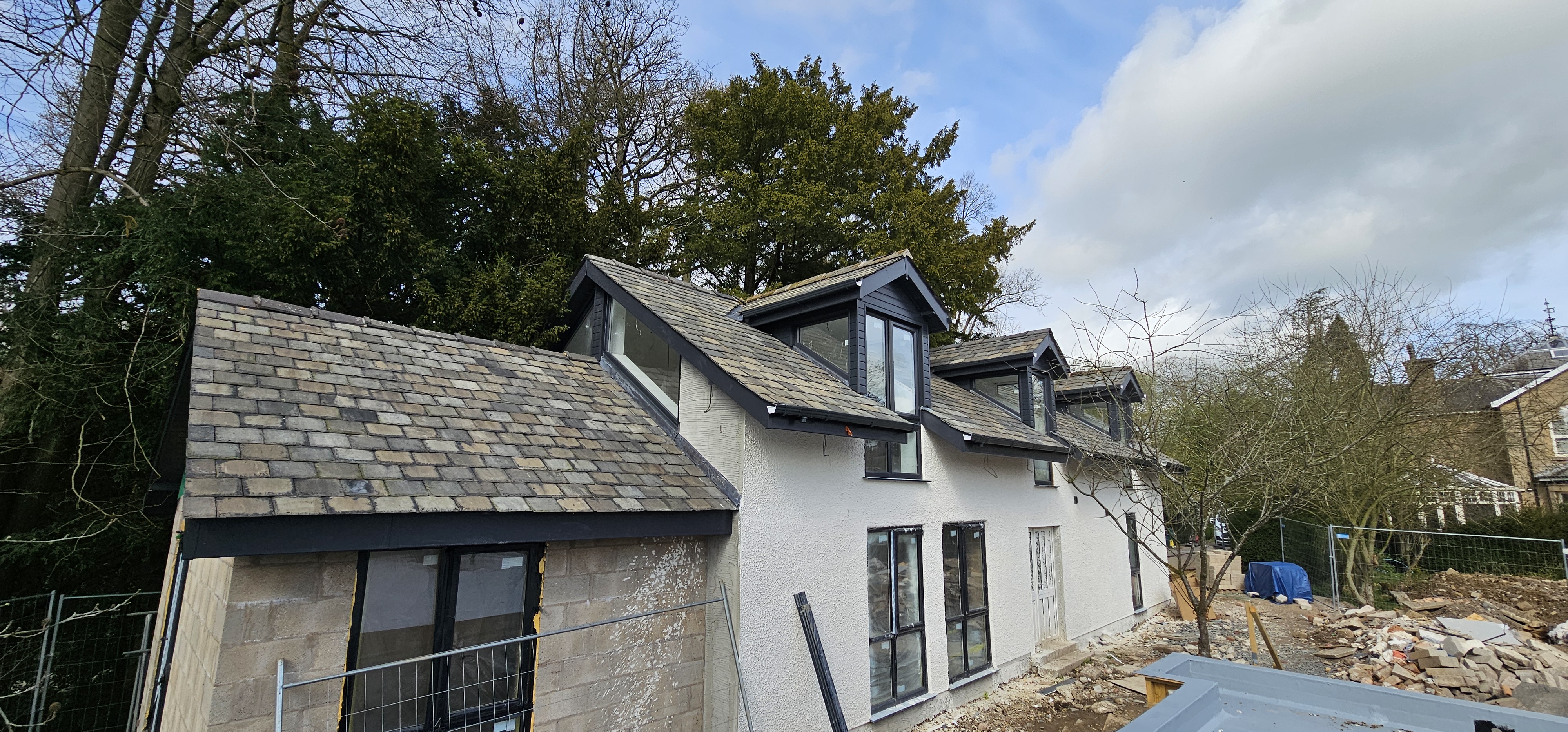 Slate roof and dormers on a house